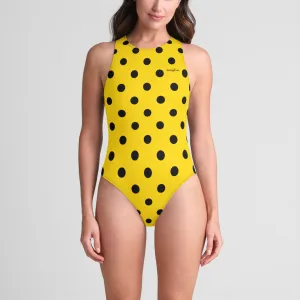 Yellow Polka Dot One-Piece Zip-back Swimsuit UPF 50 