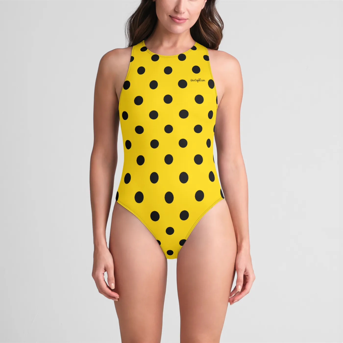 Yellow Polka Dot One-Piece Zip-back Swimsuit UPF 50 