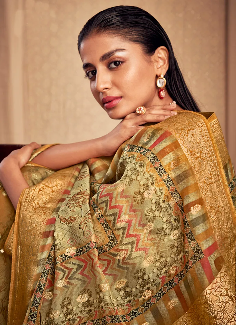 Yellow Printed Viscose Jacquard Salwar Kameez