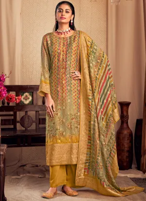 Yellow Printed Viscose Jacquard Salwar Kameez