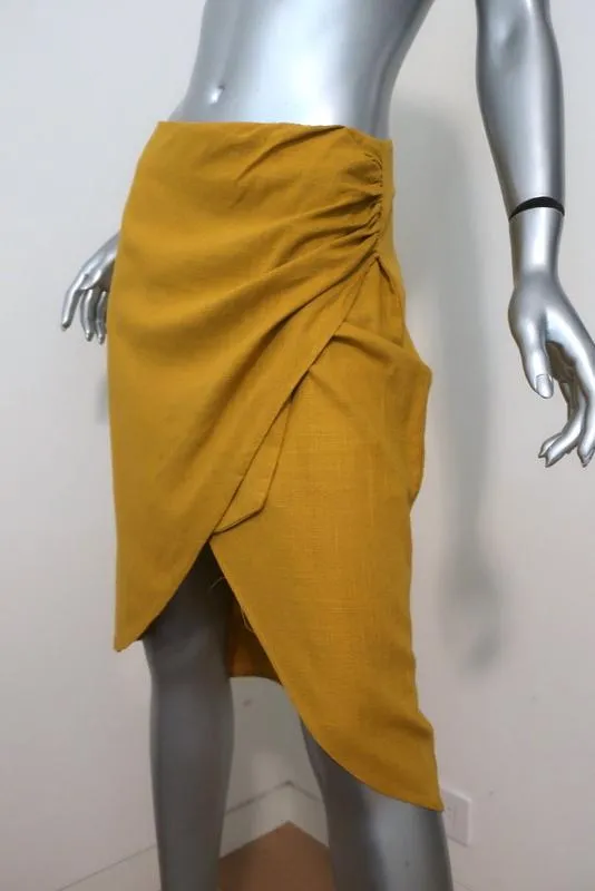 Zara Wrap-Effect Skirt Marigold Linen-Blend Size Small