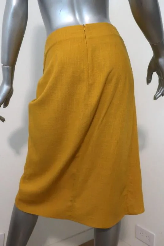 Zara Wrap-Effect Skirt Marigold Linen-Blend Size Small