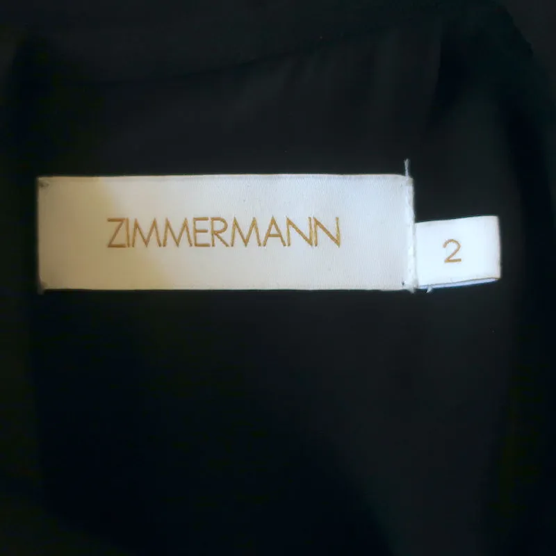Zimmermann Pleated Chiffon-Sleeve Blouse Black Crepe Size 2