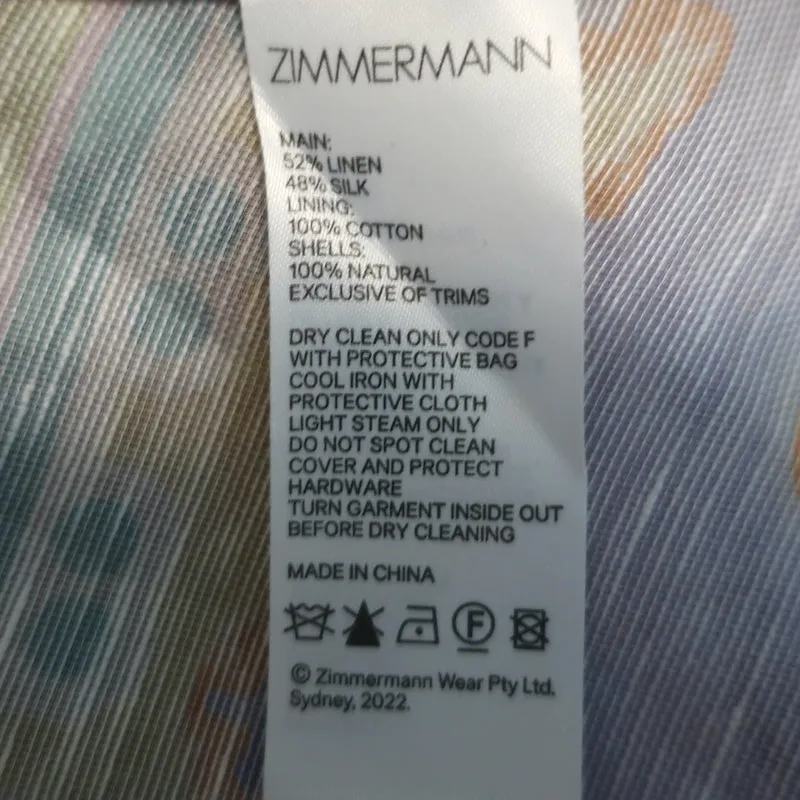 Zimmermann Tama Asymmetric One-Shoulder Dress Multicolor Poster Print Size 2 NEW