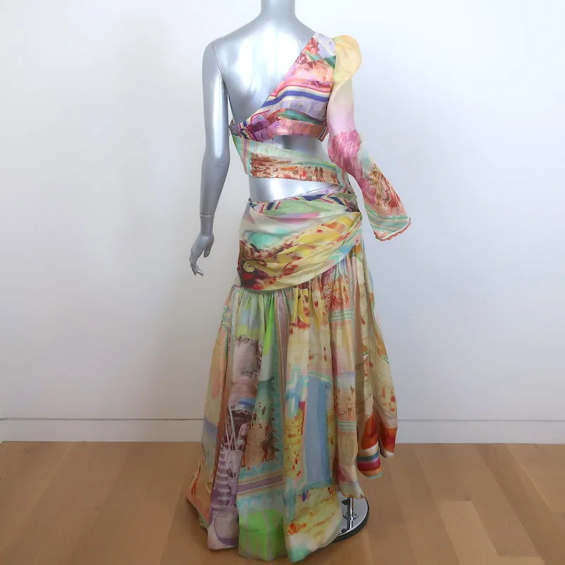 Zimmermann Tama Asymmetric One-Shoulder Dress Multicolor Poster Print Size 2 NEW