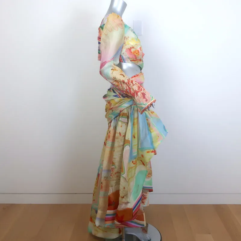 Zimmermann Tama Asymmetric One-Shoulder Dress Multicolor Poster Print Size 2 NEW