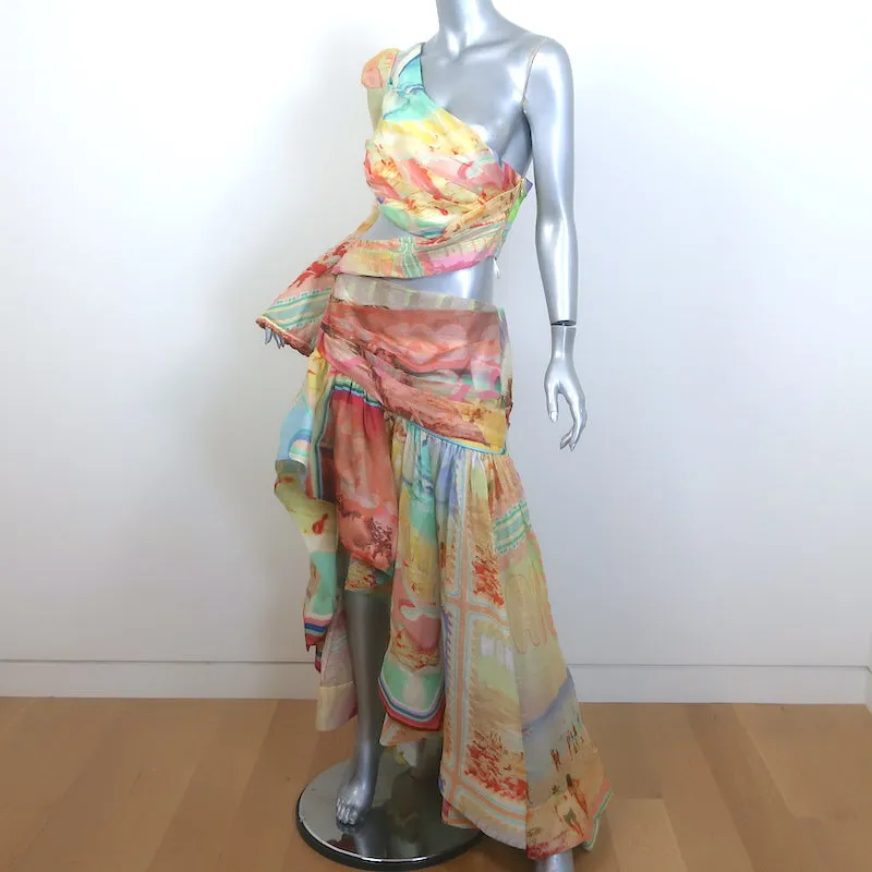 Zimmermann Tama Asymmetric One-Shoulder Dress Multicolor Poster Print Size 2 NEW